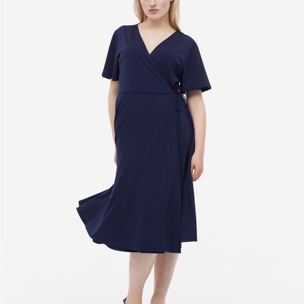 Hm faux wrap midi dress in navy size S